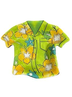 Clay Art Green Yellow Hawaiian Shirt Shaped Decorative Snack Bowl Green Yellow